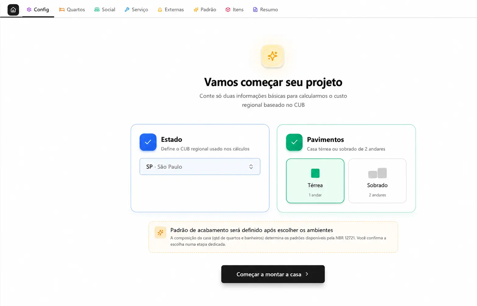 Passo 1 — tela inicial do sistema, com as simulações do corretor e o botão para criar uma nova simulação